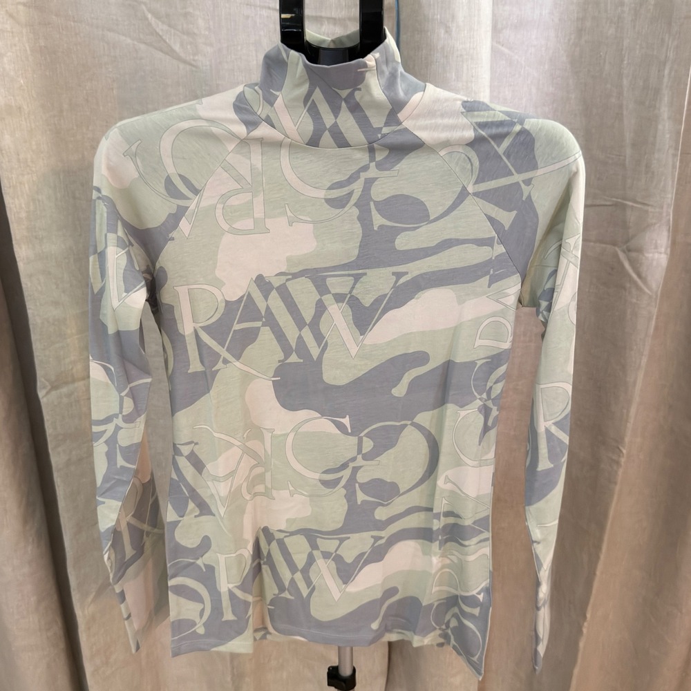 G-Star RAW Lecite Slim Turtleneck Women's L Whitebait Camo Logo Y2K NWT